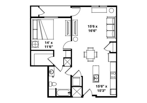 Alvera at the Meadows Apartments in American Fork, Utah One Bedroom Floor Plan